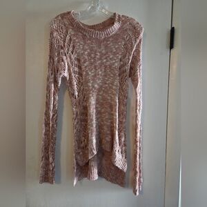 Pink Rose Distressed Open-Knit Scoop Neck Sweater in Blush Pink